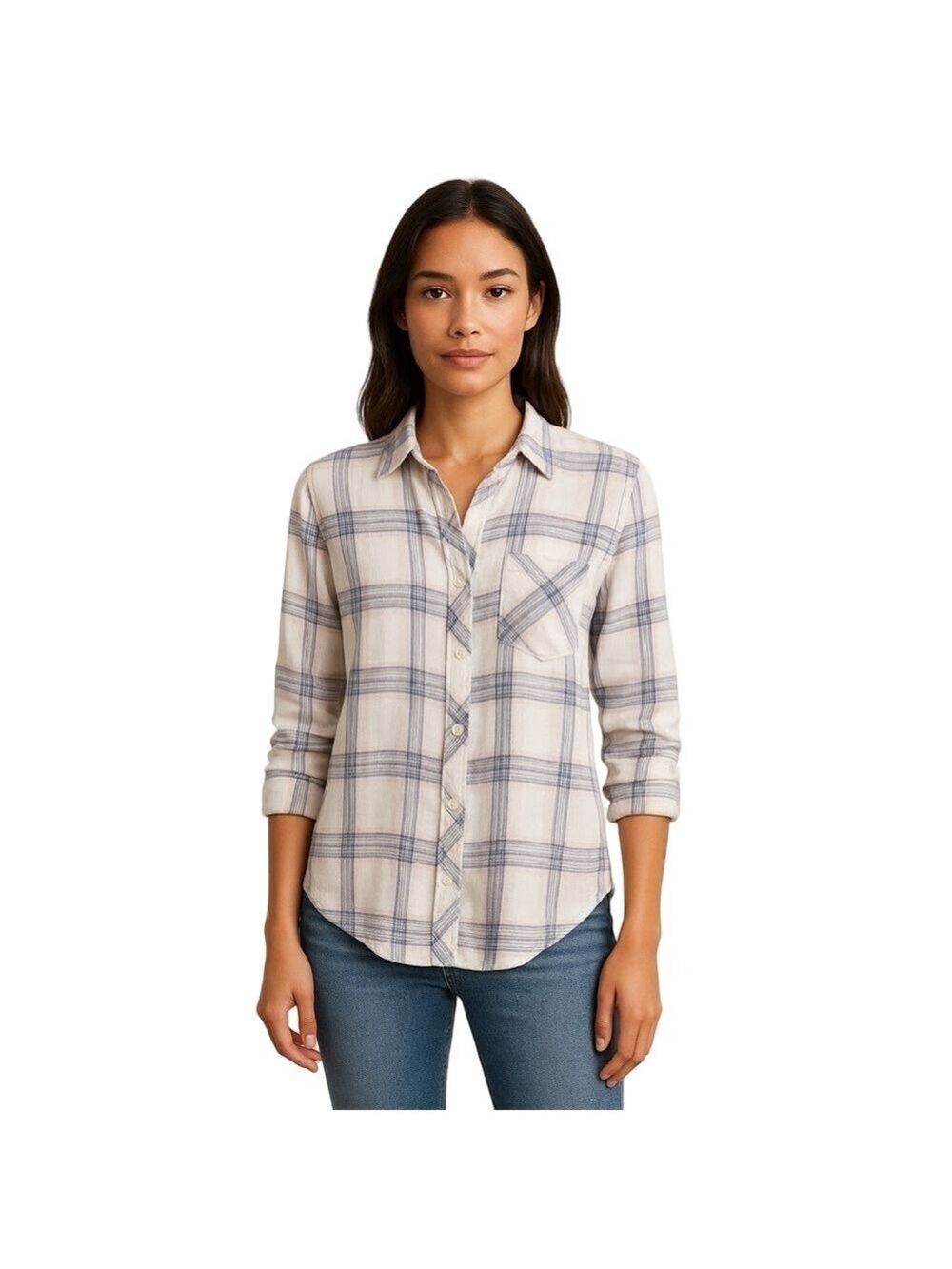 Rails Hunter Plaid Button Up Top White Blush XS